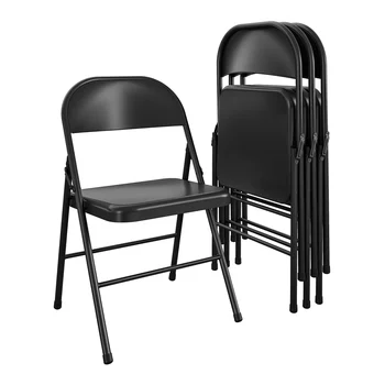 Dayanakları Çelik Katlanır Sandalye (4 Paket), Siyah katlanır masa kamp kamp ekipmanları veranda mobilya bahçe sandalye