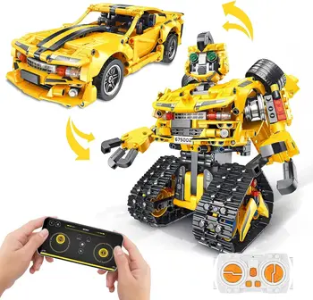 PANLOS Uzaktan ve APP Kontrollü Robot Araba oyuncak inşaat blokları, 2in1 Programlanabilir Dönüşümü Tuğla Araçlar Kiti, KÖK Çocuk Hediye
