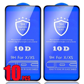 10 adet 10D Temperli Cam Kapak Ekran Koruyucu Film Guard iPhone 11 12 13 14 pro max XS XR X 8 7 6 Artı SE