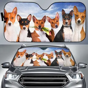 Komik Basenji Takım Mavi Gökyüzü Desen Köpek Anne araba güneşliği, Otomatik Güneşlik Basenji Severler Hediye, araç ön camı Dayanıklı Otomatik Görüş
