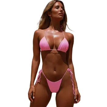 Pleasted Bikini Colaless Mayo Üçgen bikini seti Kadın Mayo Halter Mayo Bandaj Beachwear Brezilyalı