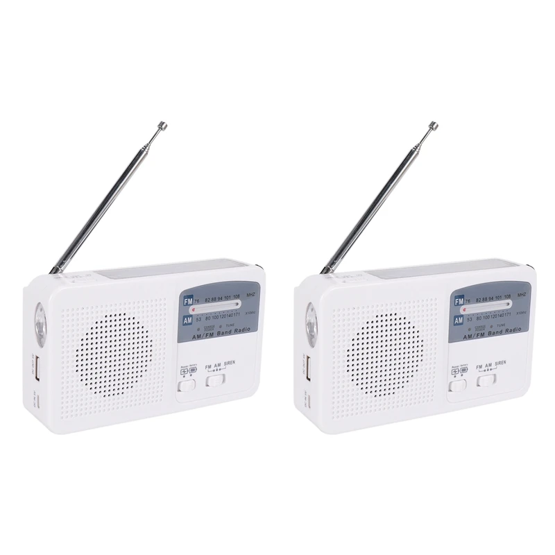 2X Acil Radyo İle Güneş Ve El Krank Kendinden Powered, Pil USB FM / AM Radyo LED el feneri Telefon Şarj Cihazı - 0