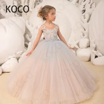 JONANY Zarif Pembe Prenses Çiçek Kız Elbise Boncuk İnciler Balo Doğum Günü Pageant Robe De Demoiselle İlk Communion elbise