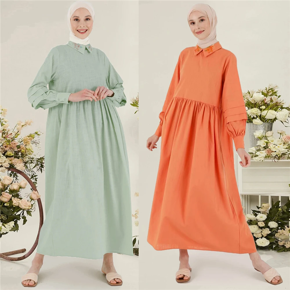 Müslüman çarşaf Kadın Orta Doğu Yeni Moda Nakış Yaka Gömlek Tarzı Hırka Elbise Müslüman İslam Türkiye Giyim Elbise - 0