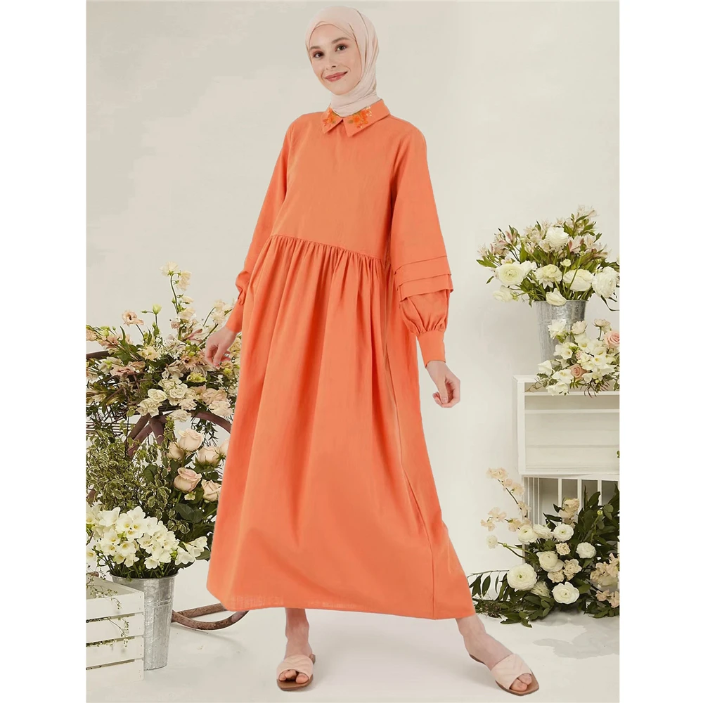 Müslüman çarşaf Kadın Orta Doğu Yeni Moda Nakış Yaka Gömlek Tarzı Hırka Elbise Müslüman İslam Türkiye Giyim Elbise - 1