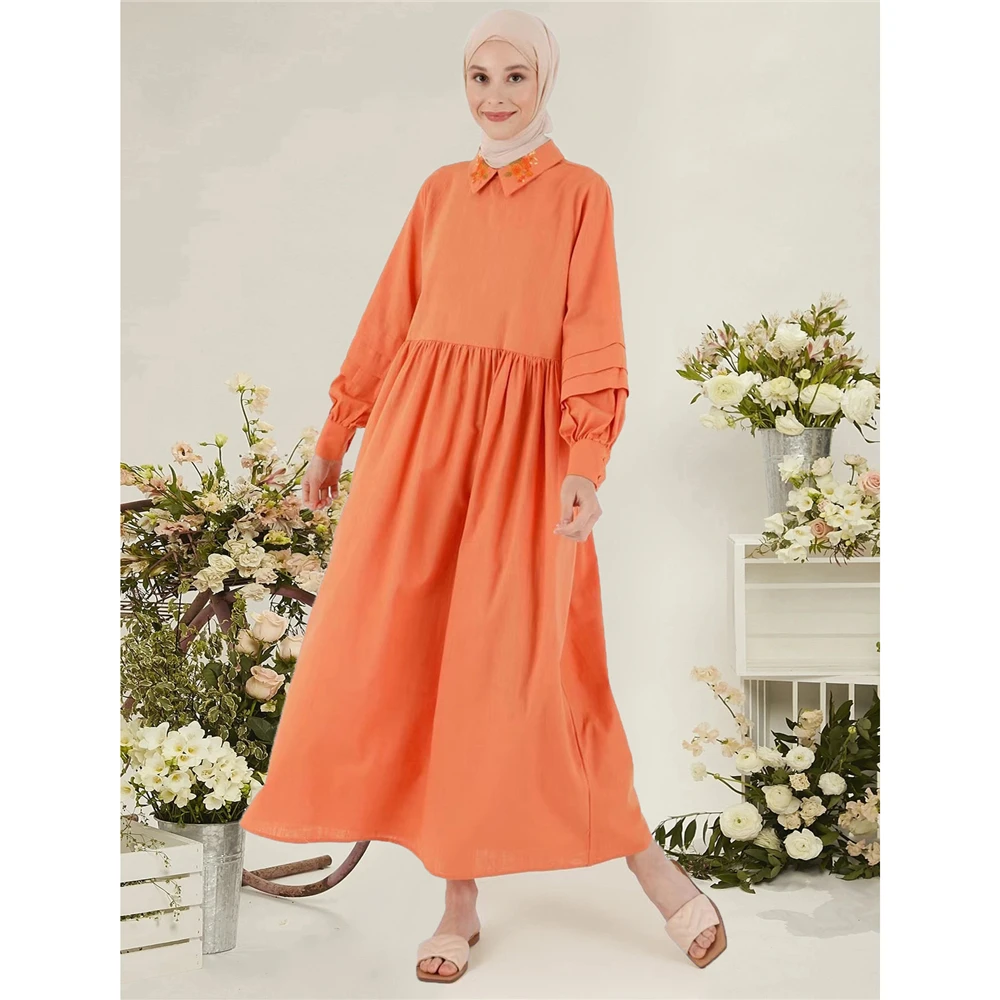 Müslüman çarşaf Kadın Orta Doğu Yeni Moda Nakış Yaka Gömlek Tarzı Hırka Elbise Müslüman İslam Türkiye Giyim Elbise - 2