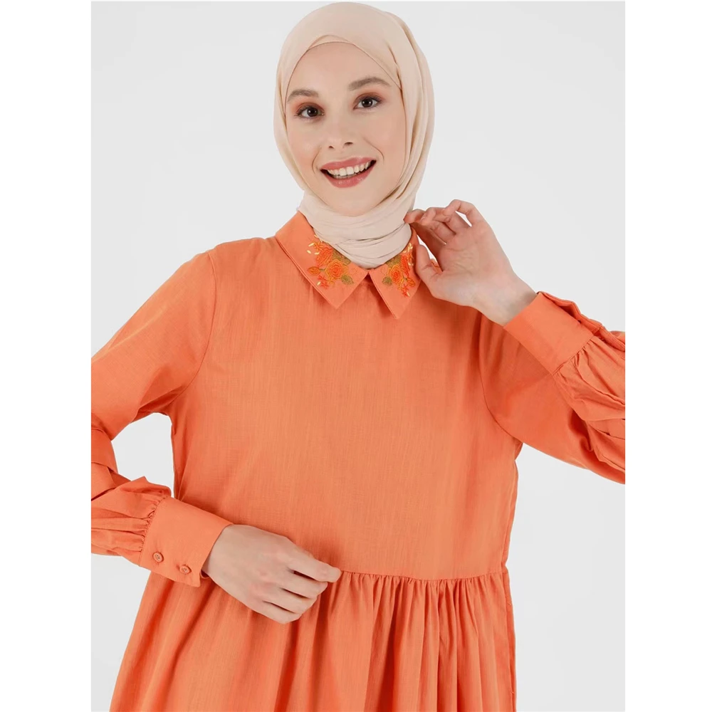 Müslüman çarşaf Kadın Orta Doğu Yeni Moda Nakış Yaka Gömlek Tarzı Hırka Elbise Müslüman İslam Türkiye Giyim Elbise - 3