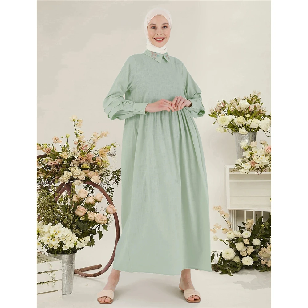 Müslüman çarşaf Kadın Orta Doğu Yeni Moda Nakış Yaka Gömlek Tarzı Hırka Elbise Müslüman İslam Türkiye Giyim Elbise - 5