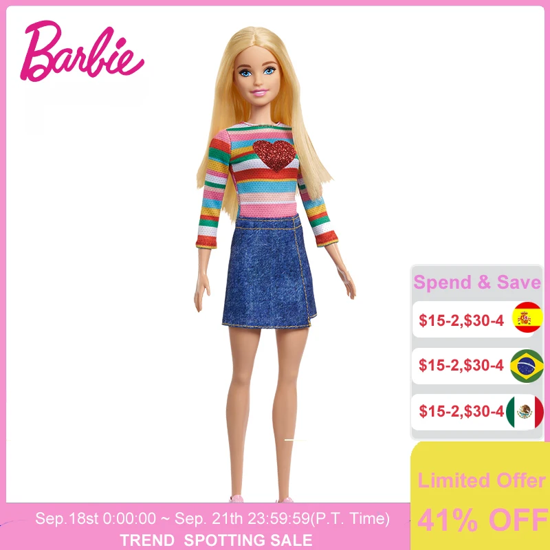Orijinal barbie bebek Fashionistas Oyuncaklar Kız Sarışın Bebek Malibu Çizgili Kalp Elbise Aksesuarları 1/6 Çocuk doğum günü hediyesi - 0