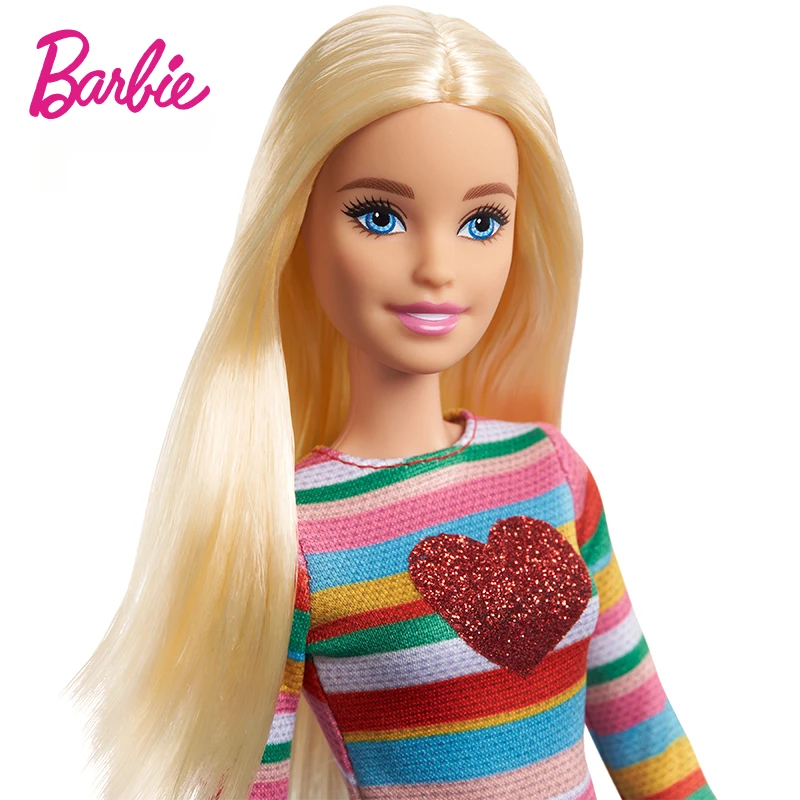 Orijinal barbie bebek Fashionistas Oyuncaklar Kız Sarışın Bebek Malibu Çizgili Kalp Elbise Aksesuarları 1/6 Çocuk doğum günü hediyesi - 1