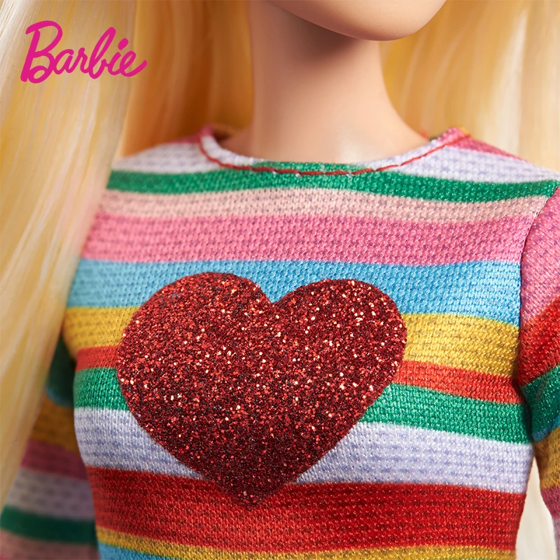 Orijinal barbie bebek Fashionistas Oyuncaklar Kız Sarışın Bebek Malibu Çizgili Kalp Elbise Aksesuarları 1/6 Çocuk doğum günü hediyesi - 2