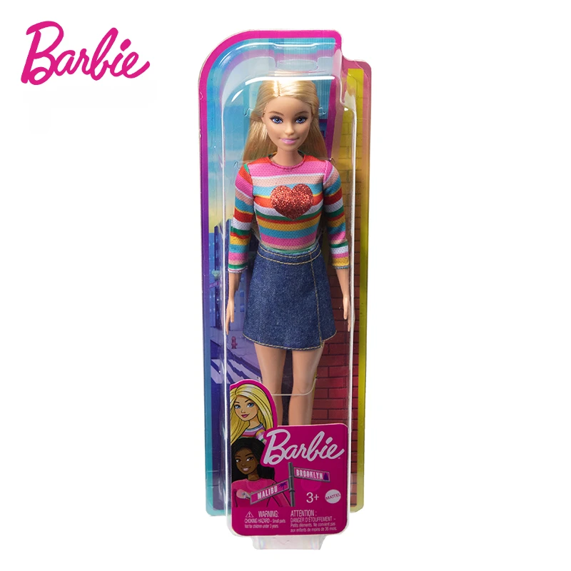 Orijinal barbie bebek Fashionistas Oyuncaklar Kız Sarışın Bebek Malibu Çizgili Kalp Elbise Aksesuarları 1/6 Çocuk doğum günü hediyesi - 4