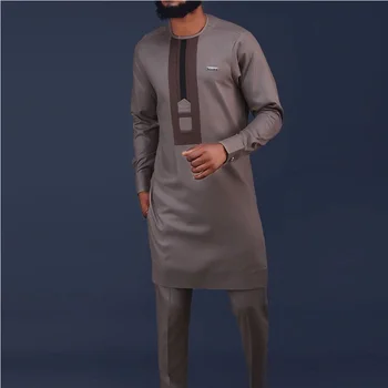 2023 Yeni Stil erkek Giyim Orta Doğu Afrika Moda Kazak Yuvarlak Boyun Baskı Uzun Kollu Elbise + Pantolon İki parçalı Set