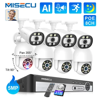 MISECU Güvenlik Kamera Sistemi 8CH 5MP POE NVR İki Yönlü Ses AI İnsan Algılama Renk Gece Görüş Gözetim Kiti CCTV Seti