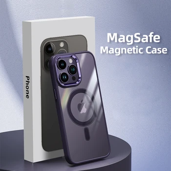 Lüks Temizle HD Kılıf iPhone 14 13 12 11 Pro Max Manyetik Magsafe Kablosuz Şarj Metal Lens Hibrid Zırh Telefon Kapak Funda