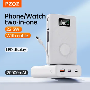 PZOZ 22.5 W Güç Bankası 20000mAh Taşınabilir Tip C QC PD Hızlı Şarj Powerbank harici pil iPhone iWatch İçin Kablosuz Şarj Cihazı