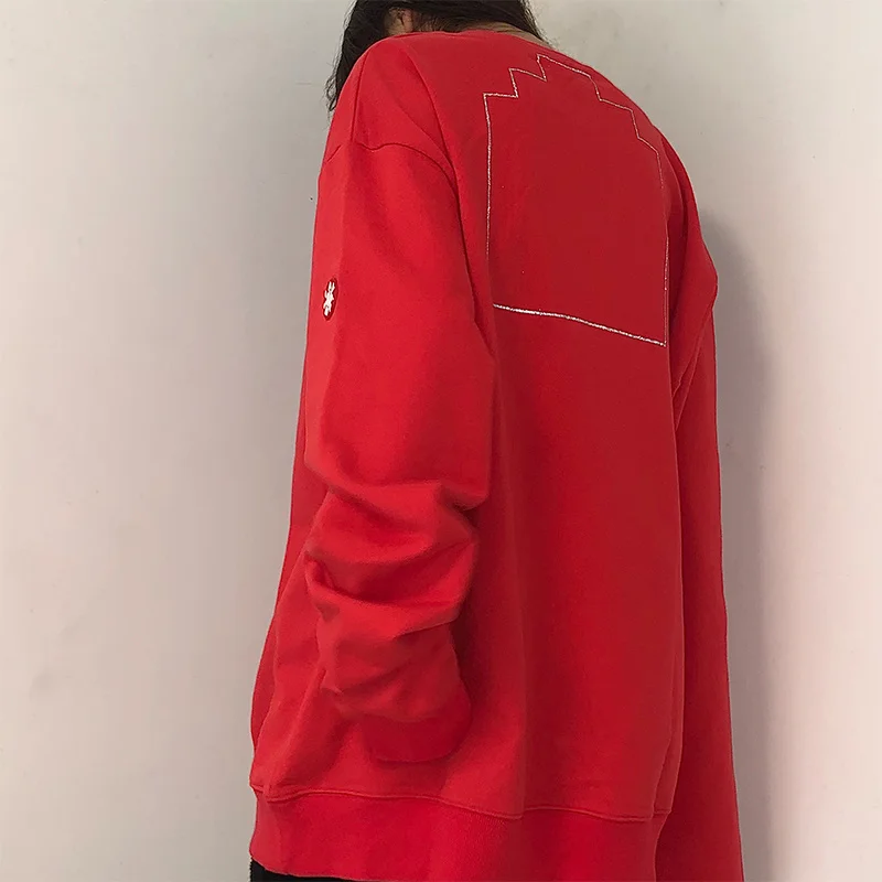KUTUSU CAVEMPT Soyu Tükenmiş C. E Nakış Mektup Kırmızı Kazaklar Uzun Kollu Adam Ve Kadınlar İçin C. E Yuvarlak Boyun Japon Moda - 5