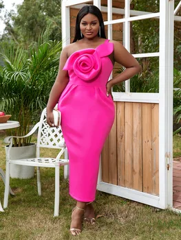 AOMEI Akşam Parti Elbise Kadın Ince Bodycon Seksi Bir Kayış Büyük Çiçek Olay Doğum Günü Zarif Afrika Önlük Düğün Konuk Elbiseler