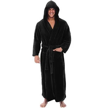 Erkek Sıcak Ve Kalın Kapşonlu Gecelik Kış Erkek Kış Peluş Uzatılmış Şal Bornoz Ev Giysileri Uzun Kollu Elbise Ceket