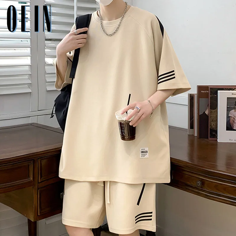 Kore Moda Streetwear Şort Setleri Erkekler Yaz Rahat kısa takım Elbise Rahat Tişörtleri Şort 2 Parça Setleri Eşofman Giysileri Erkekler için - 0
