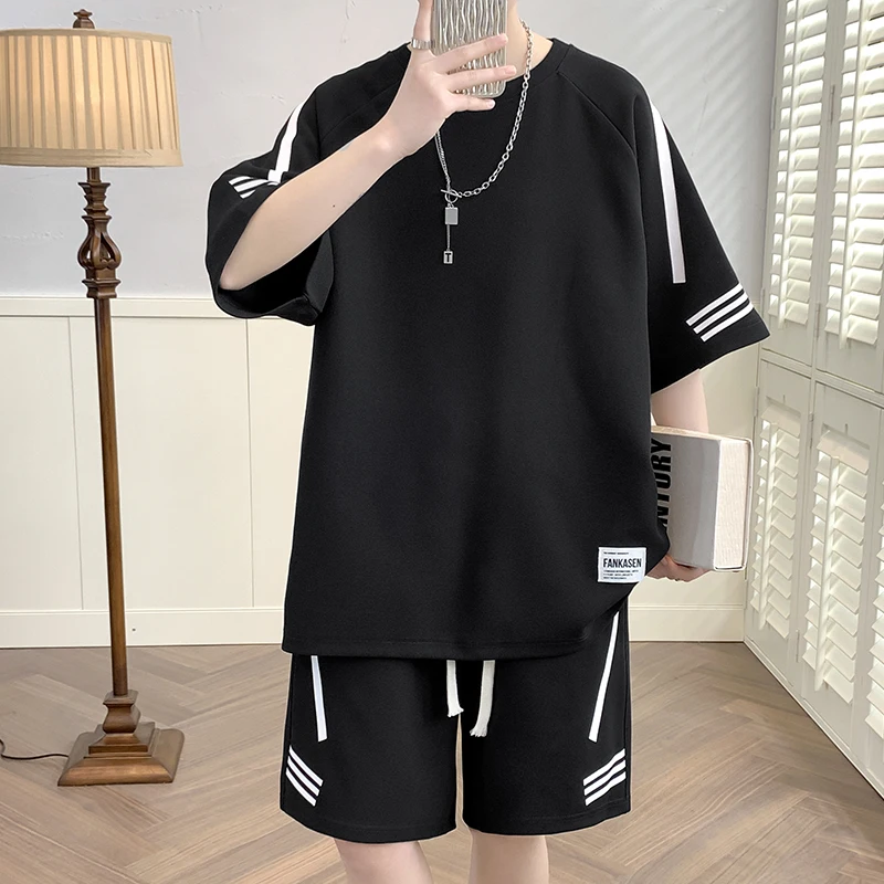 Kore Moda Streetwear Şort Setleri Erkekler Yaz Rahat kısa takım Elbise Rahat Tişörtleri Şort 2 Parça Setleri Eşofman Giysileri Erkekler için - 3