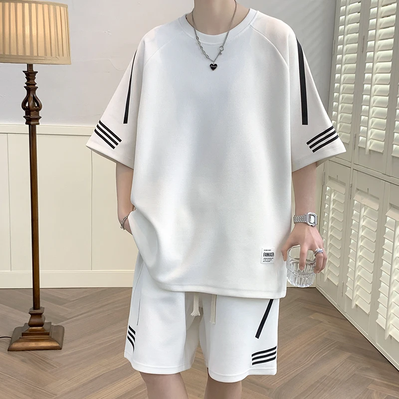 Kore Moda Streetwear Şort Setleri Erkekler Yaz Rahat kısa takım Elbise Rahat Tişörtleri Şort 2 Parça Setleri Eşofman Giysileri Erkekler için - 4