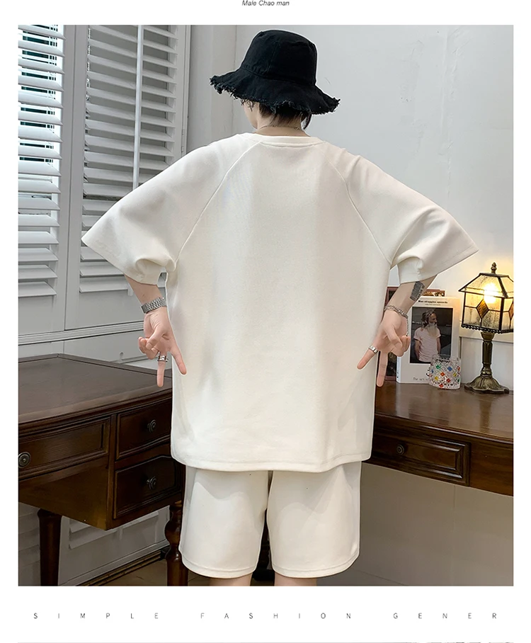 Kore Moda Streetwear Şort Setleri Erkekler Yaz Rahat kısa takım Elbise Rahat Tişörtleri Şort 2 Parça Setleri Eşofman Giysileri Erkekler için - 5