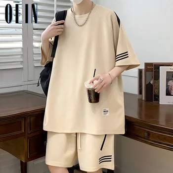 Kore Moda Streetwear Şort Setleri Erkekler Yaz Rahat kısa takım Elbise Rahat Tişörtleri Şort 2 Parça Setleri Eşofman Giysileri Erkekler için