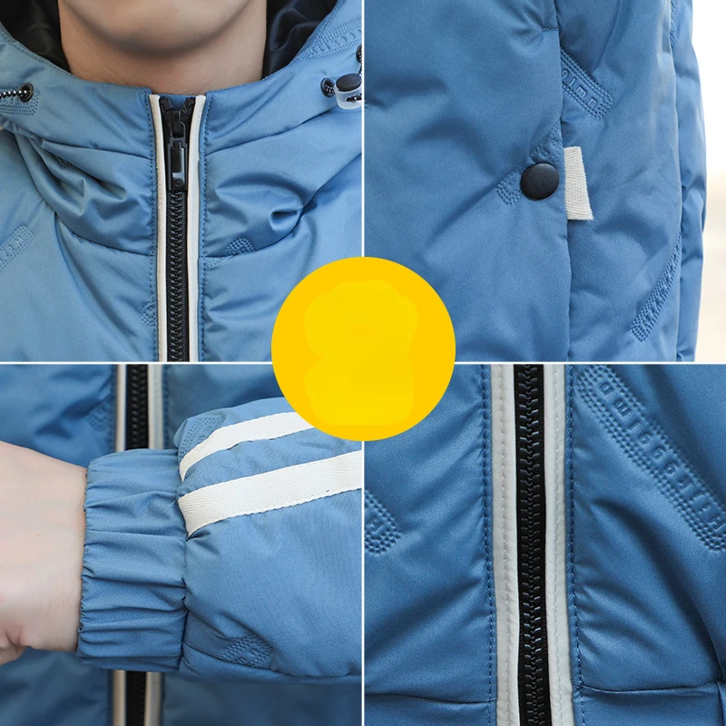 Erkek Parkas Ceketler Katı Klasik Kış Kapşonlu Rahat Gençlik Dış Giyim Uzun Kollu Kalın Sıcak erkek Ceket - 5