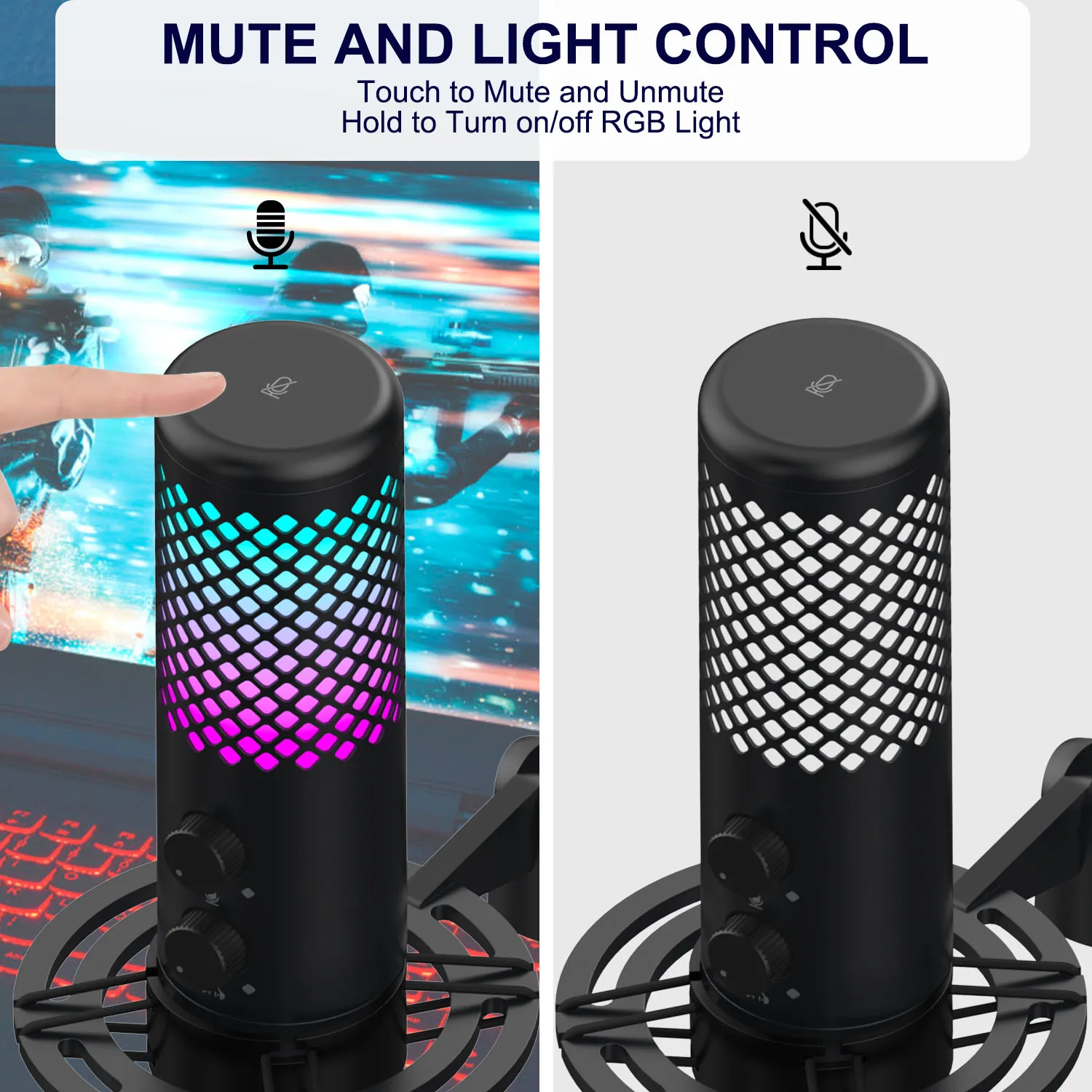 Vegue Masaüstü Kondenser Metal Mikrofon Seti Kablolu Mikrofon Şarkı İçin Oyun Canlı Akış led ışık tripod standı - 2