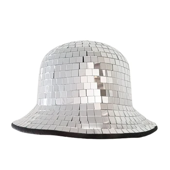Disko Topu Kovboy Kova Şapka Batı Aynalı Pullu Fedora Şapka Glitter Parti Aksesuarı Bling Dans Kap Gece Gümüş