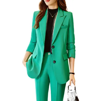 NAVİU Moda Yeşil Takım Elbise Kadın 2023 Yeni Bahar İş Mizaç Tasarım Röportaj Blazer ve pantolon Ofis Bayan İş Elbisesi