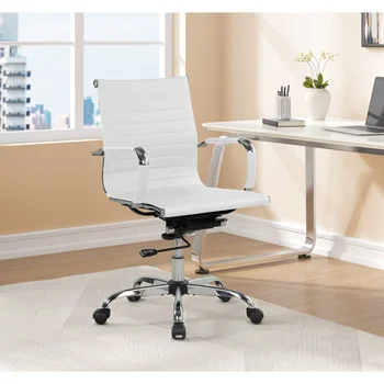 Dayanakları Nervürlü Geri PU deri ofis koltuğu, Ayarlanabilir Yükseklik, Beyaz ofis mobilyaları ofis koltuğu bilgisayar sandalyesi