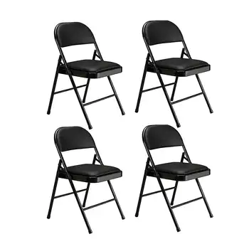 Vebreda 4 Katlanır Sandalye Seti Kumaş Döşemeli Yastıklı Koltuk Metal Çerçeve Ev Ofis, Siyah