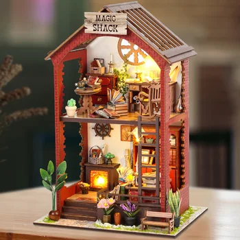 Yeni Dıy ahşap sihirli kulübe Casa bebek evleri minyatür yapı kiti ile mobilya ışık Dollhouse oyuncaklar yetişkinler için doğum günü hediyeleri