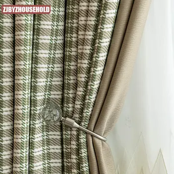 Pamuk keten perdeler oturma odası yatak odası için damalı renk kontrast karartma Amerikan İskandinav Japon basit modern özel