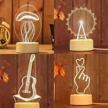 USB led ışık 3D Akrilik Gece Lambası Noel Doğum Günü Partisi sevgililer Günü Dekorasyon çocuk Hediye Gece Lambası yatak odası lambası
