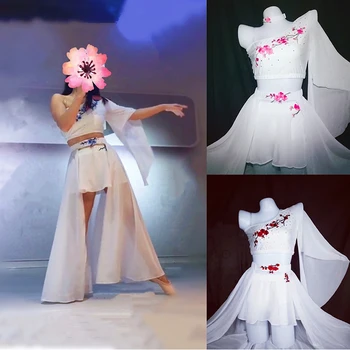 Hip Hop Kostüm Kadın İçin Seksi Beyaz Üst Etek Takım Elbise Sürükle Kraliçe Kostümleri Kutup Dans Giyim Sahne Performansı Giyim DQS6042