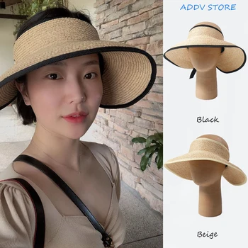 Yaz Kadın Rafya güneş şapkaları Anti-UV Kadın Açık vizör kep El Yapımı hasır şapka Rahat Gölge Şapka Boş silindir şapka Plaj Gorras