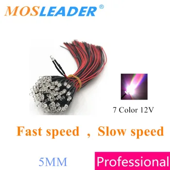 Mosleader 1000 adet 5MM 12V Led tel ile 20CM 7 renkli LED flaş Hızlı hızlı Yavaş hız Göstergesi led Kablolu Yayan Diyotlar RGB