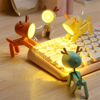 Sevimli Led gece lambası Mini Pet ışık karikatür katlanır okuma göz koruması masa lambası odası Decorcute masa lambası pil ile