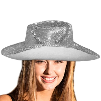 Disko Topları Şapka Glitter Topları Şapka Pullu kovboy şapkası Glitter Ayna Disko kovboy şapkası Çarpıcı Disko Ayna Şapka DJ'ler Şapka