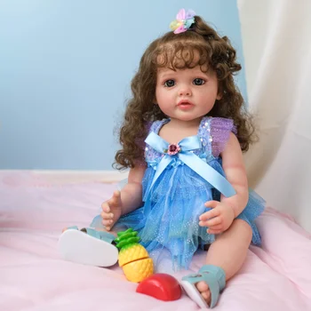 55 Cm Tam Silikon Bebek Reborn Bebekler Gerçekçi Reborn Oyuncak El-Boyalı Simülasyon Bebek Bukleler 3D Gözler Kız doğum günü hediyesi