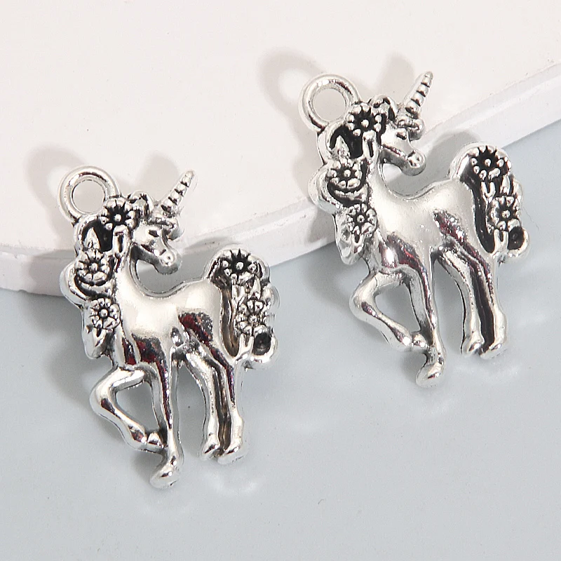 20 adet Unicorn Romantik Takılar At Gümüş Renk Aşk Güzel Kolye Kolye Yapımı İçin DIY El Yapımı Bulma Takı - 0