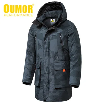 Oumor 8XL Erkekler Kış Yeni Uzun Rahat Kamuflaj kapüşonlu ceket Parkas Coat Erkekler Açık Moda Sıcak Kalın Cepler Parkas Siper Erkekler