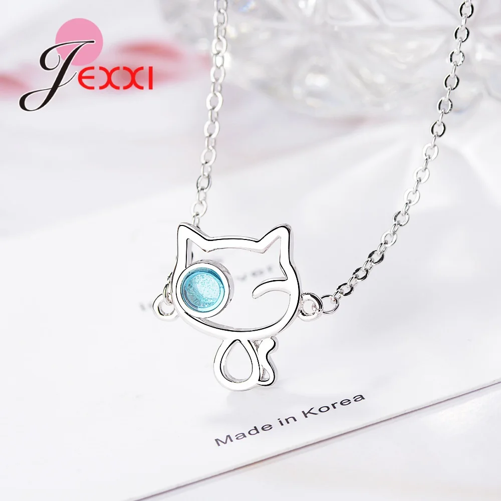 Yeni Marka Kadınlar Tatlı Sevimli Kedi Mavi Temizle Kristal 925 som gümüş bileklikler Noel Seviyor Dostluk Hediyeler Takı - 2