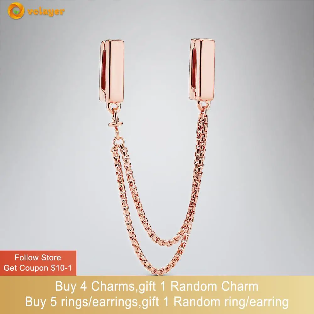 Volayer 925 Ayar Gümüş Boncuk Gül Güvenlik Zinciri Klip Charm fit Orijinal Pandora Yansıma Bilezikler Kadınlar Takı hediye için - 0