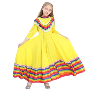 Kızlar Meksika Halk Dansçı Kostüm Cosplay İnanılmaz Jalisco Geleneksel Guadalajara 3 Renkler Mevcut Cadılar Bayramı Kostüm Çocuklar için