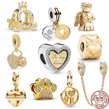 Altın Kaplama 925 Ayar Gümüş Köpüklü Aşk Damga ve Şenlikli Çan Dangle çekici boncuklar Orijinal Pandora bilezik Takı Hediye