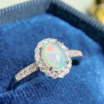 Doğal Opal Yüzük 925 Ayar Gümüş 5*7mm Taş Takı Kadınlar için Düğün Nişan Hediye Destek Algılama